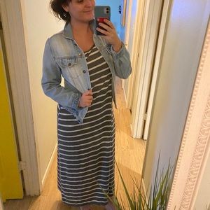 Gray and White Striped Maxi